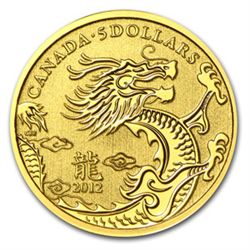 2012 1/10 oz Gold Canadian $5 Lunar Dragon (W/Box & COA