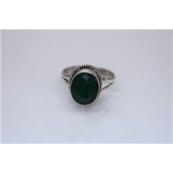 NATURAL 23.80 CTW EMERALD OVAL RING .925 STERLING SILVE