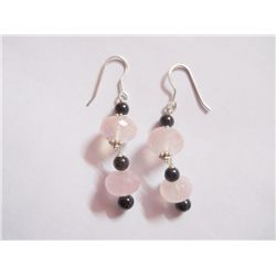 NATURAL 36.50 CTW ROSEQUARTZ AND BLACK ONEX EARRING .92