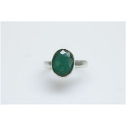 NATURAL 18.25 CTW EMERALD OVAL RING .925 STERLING SILVE