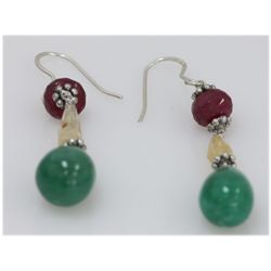 NATURAL 36.00 CTW EMERALD, RUBY, SEMIPRECIOUS EARRINGS