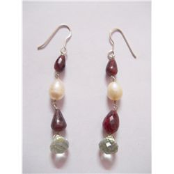 NATURAL 34.20 CTW RUBY, PEARL, SEMIPRECIOUS EARRING .92