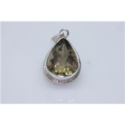 NATURAL 31.15 CTW SMOKY TOPAZ PEAR CUT PENDANT .925 STE