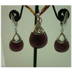 62.00 CTW Synthetic stone Pendant and earing set .925 S