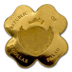 Palau Gold $1 Four-Leaf Clover (1/2 gram of Pure Gold)