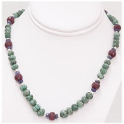 NATURAL 204.00 CTW EMERALD TANZANITE RUBY AND PEARL NEC