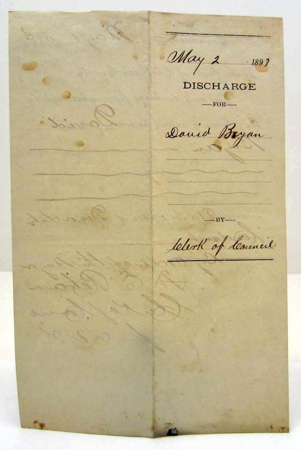1893 SAVANNAH PRISON RELEASE PAPER FOR A DISORDERLY CONDUCT