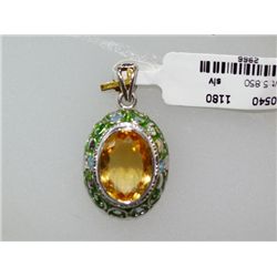 29.25 CTW CITRINE AND BLUE TOPAZ PENDANT .925 STERLING