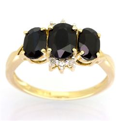 2.39Ct Natural Black Sapphire & Diamond 9K Ring (JEW-009028X)