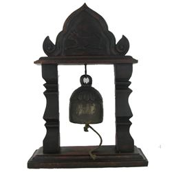Vintage Thai Temple Bell on Elaborate Teak Stand (DEC-000476)