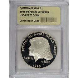 1995 SPECIAL OLYMPICS COMMEM. SILVER DOLLAR USCG PR-70 DCAM