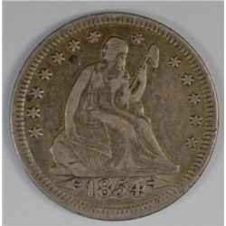 1854 SEATED QUARTER NICE VF+