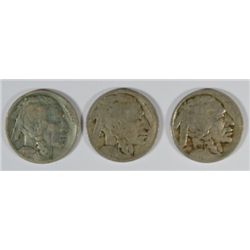 3-DIFFERENT BUFFALO NICKELS (20-D, 23-S, 24-D) GOOD