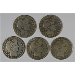 5- DIFFERENT BARBER HALF DOLLARS GOOD ( 09-S, 10, 10-S, 11, 11-D)