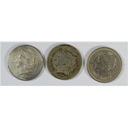 1865 VF, 1866 FINE & 1867 VF+ THREE CENT NICKELS