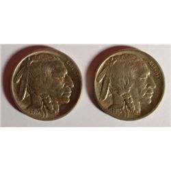 1913 TYPE 2 UNC & 1913-D TYPE 2 AU BUFFALO NICKELS
