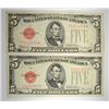 Image 1 : 2 1928 $5 RED SEAL NOTES