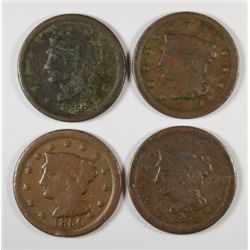 4-DIFFERENT DATED LARGE CENTS ( 1848, 1849, 1850, 1852) AG-GOOD