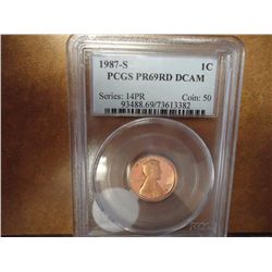 1987-S LINCOLN CENT PCGS PR69RD DCAM