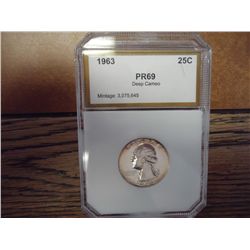 1963 WASHINGTON QUARTER PCI PR69 DEEP CAMEO