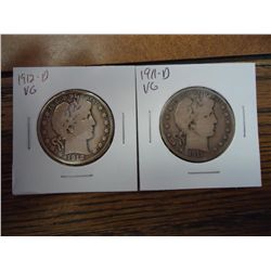1911-D&1912-D BARBER HALF DOLLARS BOTH (VERY GOOD)