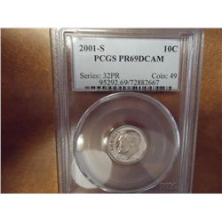 2001-S ROOSEVELT DIME PCGS PR69 DCAM