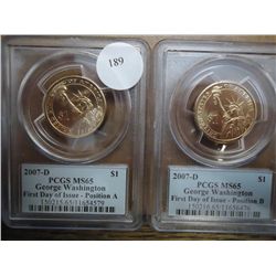 2007-D WASHINGTON DOLLARS PCGS MS65 POS. A & B