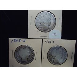 1902,03-S & 05-S BARBER HALF DOLLARS