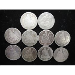 10 ASSORTED 1880'S SEATED LIBERTY DIMES
