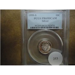 1999-S SILVER ROOSEVELT DIME PCGS PR69 DCAM