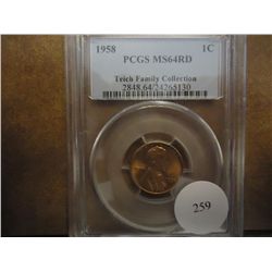 1958 LINCOLN CENT PCGS MS64 RD