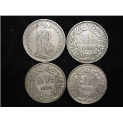 1922, 2-1944 & 1948 SWITZERLAND SILVER 2 FRANCS