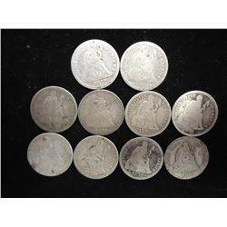 10 ASSORTED 1870'S SEATED LIBERTY DIMES