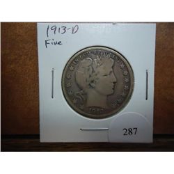 1913-D BARBER HALF DOLLAR (FINE)