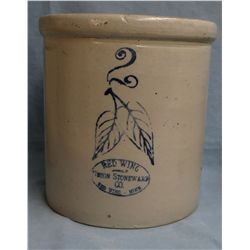 2 gal RW crock, birch leaf, small hairline, excellent