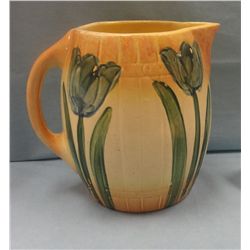 Roseville pitcher, tulip, older, c. 1916, hairline cracks, unmarked