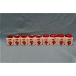 Depression glass spice set, 9 pc.