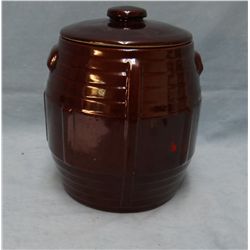 RW Albany Slip barrel cookie jar, mint