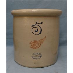 5 gal RW Union Stoneware crock w/ 4” wing, rare large rim, mint
