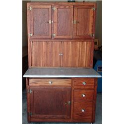 Oak Hoosier-style cabinet, refinished, 72”h x 41”w. Nice!