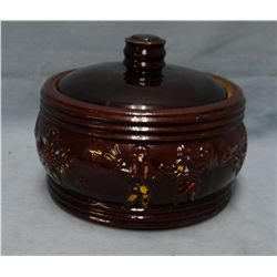 RW cracker jar w/ Albany Slip glaze, near mint