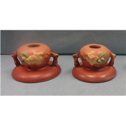 Apple Blossom Candle Holders (pr), 351-2, Pink, 1948, hairline cracks, sm. Repair