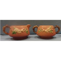 Apple Blossom creamer/sugar, 371C/371S, Pink, 1948, some crazing