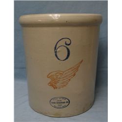 6 gal RW union stoneware co. crock w / 6 in wing, mint