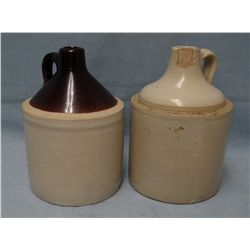 2- RW 1/2 gal. whiskey jugs, one is 2 tone and the other is marked on the bottom