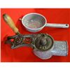 Image 3 : 2 pieces: Graniteware strainer, 7"; G.M.T. Co. cast iron & graniteware grater