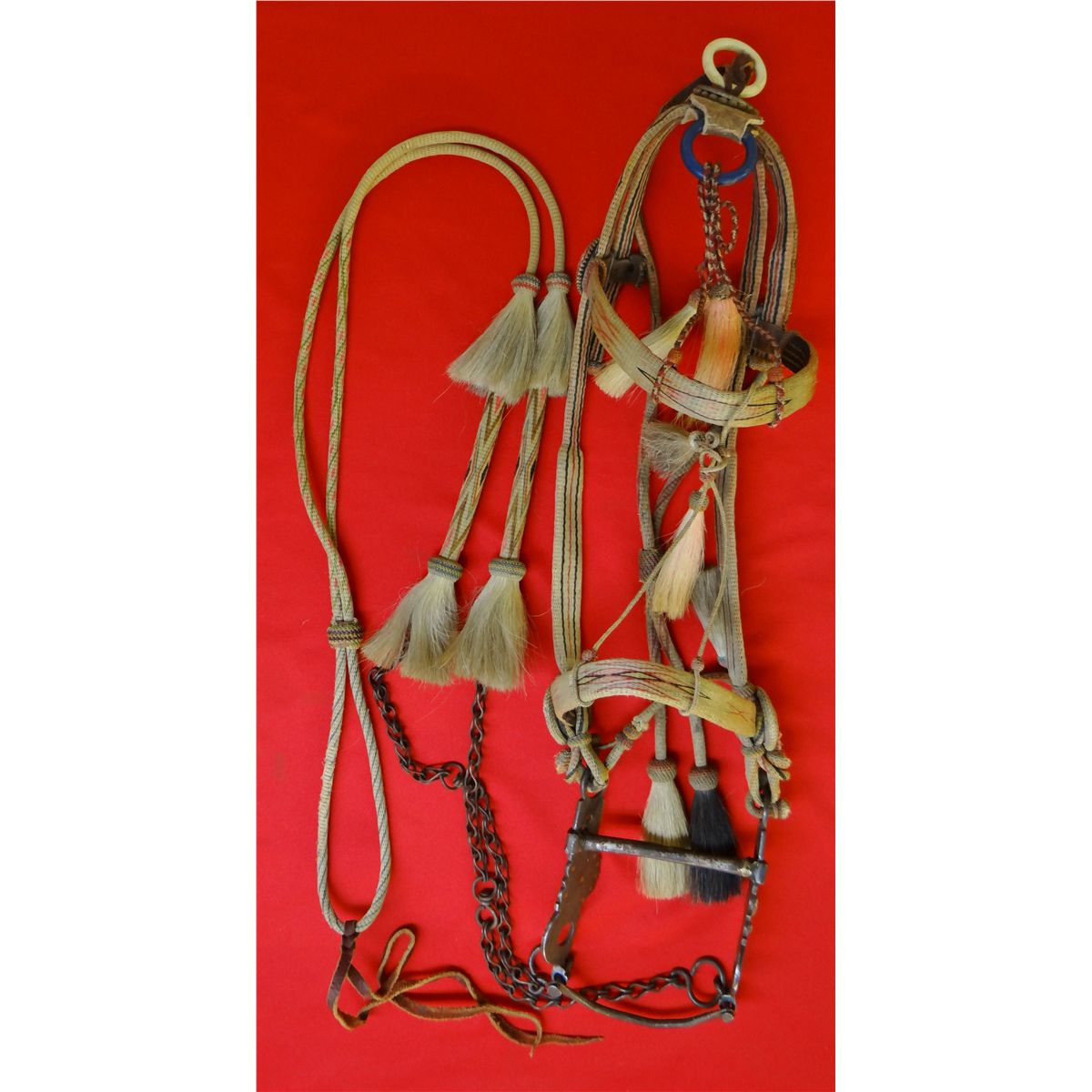 Deer Lodge Prison hitched horsehair bridle, c. 1918, multicolored, w