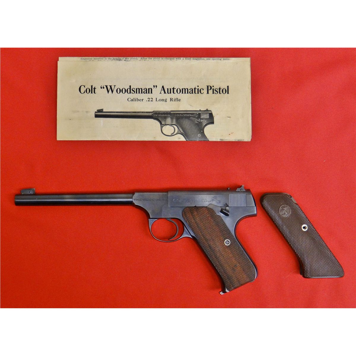 COLT Woodsman Target pistol, .22, with extra elephant ear grips, pre