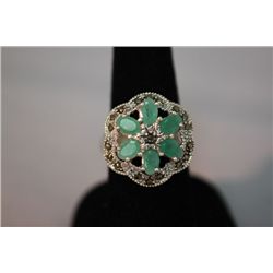 56.00 CTW EMERALD ANTIQUE LOOKING RING .925 STERLING SI