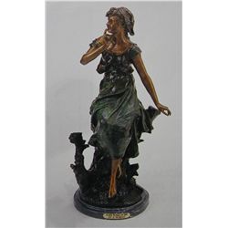 "SEATED WOMAN ON TREE" BRONZE SCULPTURE - A. MOREAU